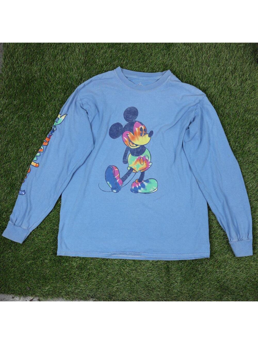 Disney Parks Mickey Mouse Light Blue Tie-Dye Long Sleeve Shirt